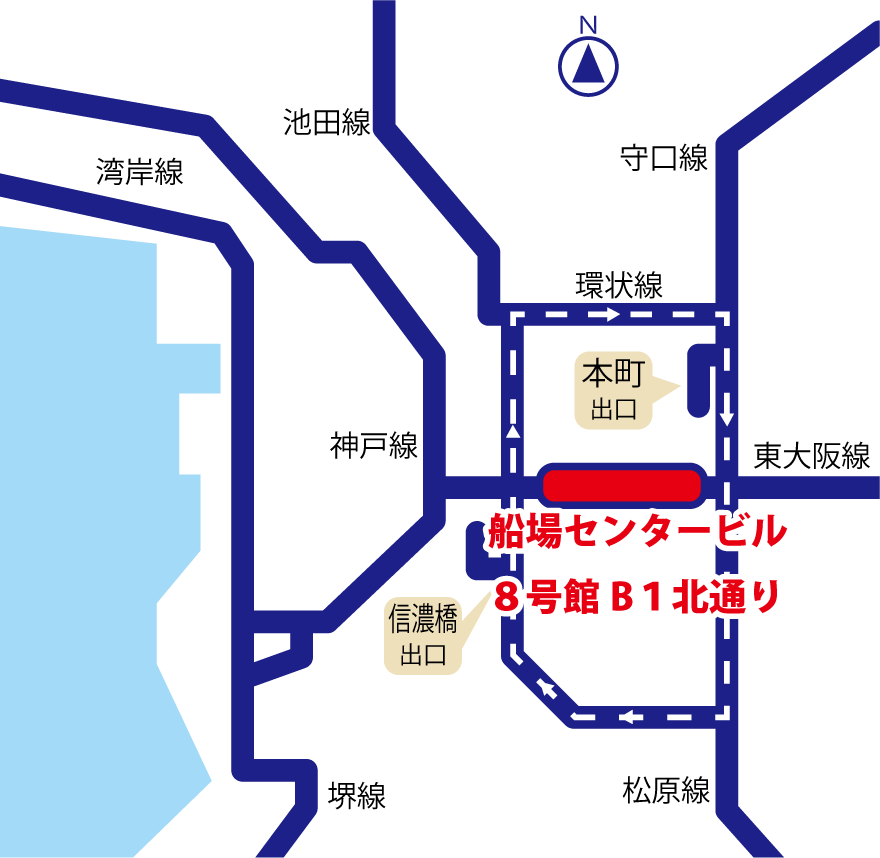スピード名刺・特急名刺印刷の名刺エキスプレス大阪船場本町店・車用マップ
